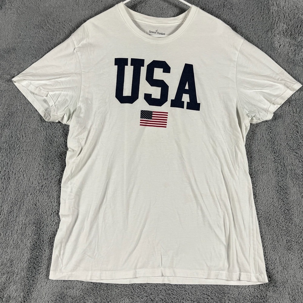 General Standard USA Graphic T-Shirt Mens XL White Short Sleeve Crew Neck Tee